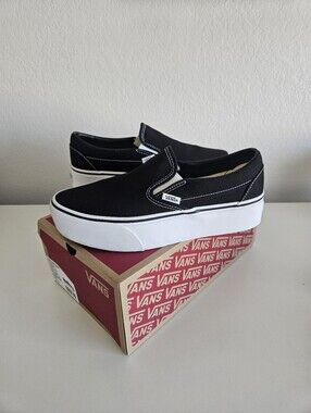 Vans | Classic Slip-On Platform Stackform Black White Shoes Sneakers Womens 9.5